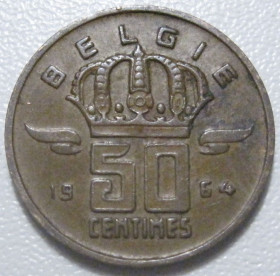 Бельгія Бельгия ^/--/^ Бельгія 50 сантимів 1964 року Belgie 42428 ^_^^^ Бельгия 50 сантимов 1964 года Belgie 42428 - фото фото фото
