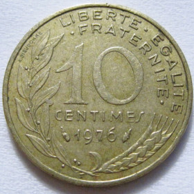 Франція Франция ^/--/^ Франція 10 сантимів 1976 року #6 /--/ П /--/ 1331 ^_^^^ Франция 10 сантимов 1976 года #6 /--/ П /--/ 1331 - фото фото фото