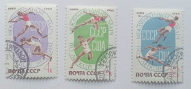 СРСР - СССР - ^/--/^ СССР 1965 Международный матч по легкой атлетике, гашеные ^_^^^ СРСР 1965 Міжнародний матч з легкої атлетики, гашені - фото фото фото