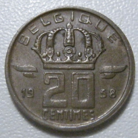 Бельгія Бельгия ^/--/^ Бельгія 20 сантимів 1958 року 42247 ^_^^^ Бельгия 20 сантимов 1958 года 42247 - фото фото фото
