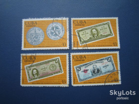 Острівні держави Островные государства ^/--/^ 4 марки Куба 1975 монети і банкноти на марках гаш ^_^^^ 4 марки Куба 1975 монеты и банкноты на марках гаш - фото фото фото