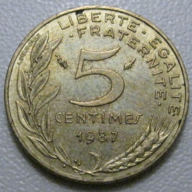Франція Франция ^/--/^ Франція 5 сантимів 1987 року 41960 ^_^^^ Франция 5 сантимов 1987 года 41960 - фото фото фото