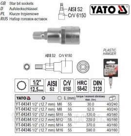 Викрутки Отвертки ^/--/^ Головка торцева вставка SPLINE 1/2&amp;quot; M /--/ 16 /--/ х /--/ 55 мм YATO YT-04346 ^_^^^ Головка торцевая вставка SPLINE 1/2&amp;quot; M /--/ 16 /--/ х /--/ 55 мм YATO YT-04346 - фото фото фото