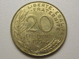 Франція Франция ^/--/^ Франция 20 сантимов 1994 года. Дельфин 38160 ^_^^^ Франція 20 сантимів 1994 року. Дельфін 38160 - фото фото фото