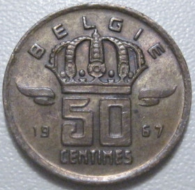 Бельгія Бельгия ^/--/^ Бельгія 50 сантимів 1967 року Belgie 42436 ^_^^^ Бельгия 50 сантимов 1967 года Belgie 42436 - фото фото фото