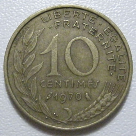 Франція Франция ^/--/^ Франція 10 сантимів 1970 року 1344 ^_^^^ Франция 10 сантимов 1970 года 1344 - фото фото фото