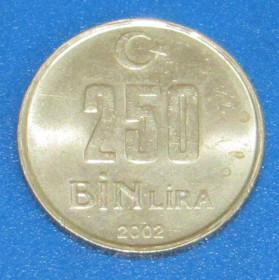 Туреччина Турция ^/--/^ Монета 250000 лир 2002 Турция ^_^^^ Монета 250000 лір 2002 Туреччина - фото фото фото