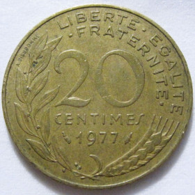 Франція Франция ^/--/^ Франція 20 сантимів 1977 року #6 /--/ П /--/ 1406 ^_^^^ Франция 20 сантимов 1977 года #6 /--/ П /--/ 1406 - фото фото фото