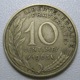 Франція Франция ^/--/^ Франція 10 сантимів 1963 року 41980 ^_^^^ Франция 10 сантимов 1963 года 41980 - фото фото фото