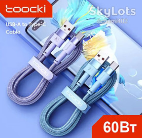Кабелі Кабели ^/--/^ Кабель Toocki 60 /--/ Вт USB-A/Type-C 1 метр блакитний ^_^^^ Кабель Toocki 60 /--/ Вт USB-A/Type-C 1 метр голубой - фото фото фото