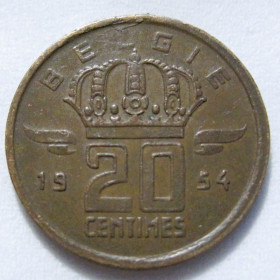 Бельгія Бельгия ^/--/^ Бельгія 20 сантимів 1954 року BELGIE #6 /--/ П /--/ 1547 ^_^^^ Бельгия 20 сантимов 1954 года BELGIE #6 /--/ П /--/ 1547 - фото фото фото
