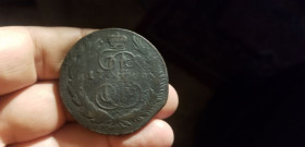 - (Катерина II) - (Екатерина II) ^/--/^ 5 КОПЕЕК 1765 СПМ.  ПЕРЕЧЕКАН. ^_^^^ 5 КОПЕЕК 1765 СПМ. Перелікани. - фото фото фото