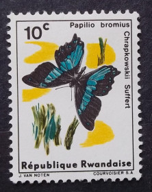 Фауна Фауна ^/--/^ Руанда 1965 г - Парусник Бромиус  (Papilio bromius) ^_^^^ Руанда 1965 — Парусник Броміус (Papilio bromius) - фото фото фото