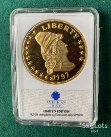 Копії, підробки Копии, подделки ^/--/^ 1797 Turban Head Gold Eagle Reverse Replica Coin 24 /--/ K Gold Plate Proof #CL /--/ 05 proof 40 vv 32 gr - фото фото фото