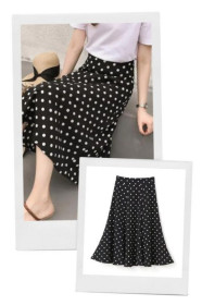 Спідниці Юбки ^/--/^ Трикотажна базова міді спідниця в горошок polka dot скроєна кл... ^_^^^ Трикотажная базовая меди юбка в горошек polka dot скроена кл... - фото фото фото