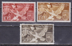 Гвінея Гвинея ^/--/^ Гвинея Испанская 1958 ГОЛУБИ ПТИЦЫ ОРНИТОЛОГИЯ ФАУНА ЦВЕТЫ ПРИРОДА ГЕРАЛЬДИКА ГЕРБ 3 /--/ м** Mi.338-340 ^_^^^ Гвінея Іспанська 1958 ГОЛУБІ ПТахи ОРНИТОЛОГІЯ ФАУНА КВІТИ ПРИРОДУ ГЕРАЛЬДИКА ГЕРБ 3 /--/ М** Mi.338-340 - фото фото фото