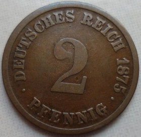 Німецька імперія (-) Германская империя (-) ^/--/^ Германия 2 пфеннига 1875 H (Дармштадт) ^_^^^ Німеччина 2 пфеніга 1875 H (Дармштадт) - фото фото фото