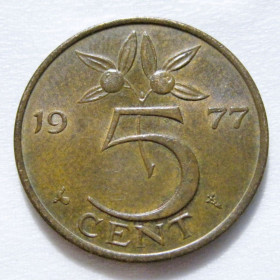 Нідерланди Нидерланды ^/--/^ Нідерланди 5 центів 1977 року #6 /--/ П /--/ 1049 ^_^^^ Нидерланды 5 центов 1977 года #6 /--/ П /--/ 1049 - фото фото фото