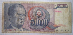 Югославія Югославия ^/--/^ Югословія. 5000 дінар 1985 р. ^_^^^ Югословия. 5000 динар 1985 г. - фото фото фото