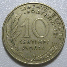 Франція Франция ^/--/^ Франція 10 сантимів 1964 року 43483 ^_^^^ Франция 10 сантимов 1964 года 43483 - фото фото фото
