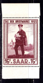 Інше Другое ^/--/^ СААР / SAAR Германия   1955  г  MNH - почта - день почтовой марки ^_^^^ СААР / SAAR Німеччина 1955 MNH - пошта - день поштової марки - фото фото фото