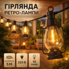Гірлянди, освітлення Гирлянды, освещение ^/--/^ Гірлянда “Лампи підвісні”    (SFK-49)    (Вулична, 220 /--/ V, теплий колір) ^_^^^ Гирлянда "Лампы подвесные" (SFK-49) (Уличная, 220 /--/ V, теплый цвет) - фото фото фото