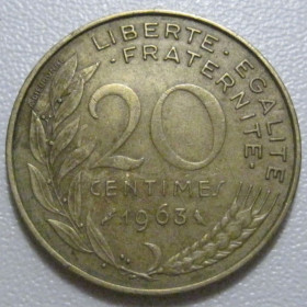 Франція Франция ^/--/^ Франція 20 сантимів 1963 року 43568 ^_^^^ Франция 20 сантимов 1963 года 43568 - фото фото фото
