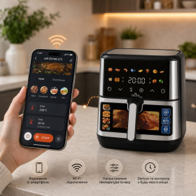 Аерогриль Аэрогриль ^/--/^ Аерофрітюрниця T.K.Line TK /--/ 00273 12 л з Wi-Fi та керуванням через Tuya Smart / Аерогриль з двома тінами сенсорним керуванням 4200 Вт ^_^^^ Аэрофритюрница T.K. Line TK /--/ 00273 12 л с Wi-Fi и управлением через Tuya Smart / Аэрогриль с двумя теннами сенсорным управлением 4200 Вт - фото фото фото
