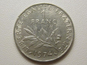 Франція Франция ^/--/^ Франция 1 франк 1974 года 38028 ^_^^^ Франція 1 франк 1974 року 38028 - фото фото фото