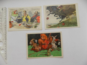 СРСР СССР ^/--/^ Открытки Басни Крылова Худ. Баженов 1961 г. 3 шт ^_^^^ Листівки Басні Крилова Худ. Баженов 1961 р. 3 шт - фото фото фото