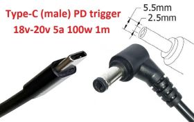 Інше Другое ^/--/^ Кабель-переходник триггер PD 18-20 /--/ v Type-C (max 5 /--/ a, 100 /--/ w) на 5.5 /--/ x /--/ 2.5 /--/ mm 1 /--/ m з USB Type-C (male) Power  - фото фото фото