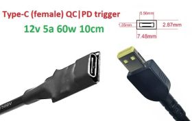 Інше Другое ^/--/^ Переходник на 12 /--/ v (max 5 /--/ a, 60 /--/ w) Square tip 7.50 /--/ x /--/ 2.89 /--/ mm (NO pin) 8-10 /--/ cm з USB Type-C (Female) Quick C - фото фото фото