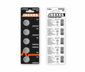 Ліхтарі, ліхтарики Фонари, фонарики ^/--/^ Батарейка литиевая Arexes Cr 2032, 5 штук в блистере ^_^^^ Батарейка літієва Arexes Cr 2032, 5 штук в блістері - фото фото фото