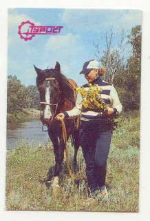 Календарі Календари ^/--/^ СССР 1989 Календарик Туризм Лошадь  Кузовков ^_^^^ СРСР 1989 Календарик Туризм Кінь Кузовков - фото фото фото