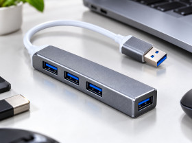 Концентратори, хаби Концентраторы, хабы ^/--/^ USB Хаб 4 в 1 Dianfeng USB 3.0 Type-A на 4 USB Порти Розгалужувач Док-Станція в Алюмінієвому Корпусі Сірий Space Gray  (20289) - фото фото фото