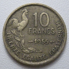 Франція Франция ^/--/^ Франція 10 франків 1955 року 42138 ^_^^^ Франция 10 франков 1955 года 42138 - фото фото фото
