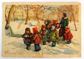 СРСР СССР ^/--/^ Поштова карта листівка На прогулянці Худ-к Т. Скородумова. 1955 р. ^_^^^ Почтовая карта открытка На прогулке Худ-к Т. Скородумова. 1955 г. - фото фото фото