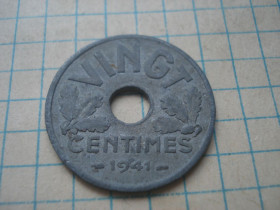 Франція Франция ^/--/^ 20 /--/ сентім 1941 Франція ^_^^^ 20 /--/ сентим 1941 Франция - фото фото фото