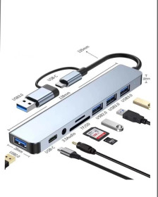 Концентратори, хаби Концентраторы, хабы ^/--/^ Мультифункціональний USB-хаб 8 в 1 універсальний адаптер концентратор з входом Type-C кардрідер PD+USB-C+SD+TF+аудіо - фото фото фото
