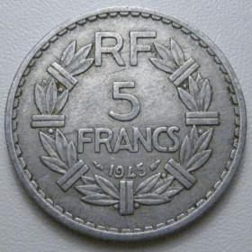 Франція Франция ^/--/^ Франція 5 франків 1945 року 42122 ^_^^^ Франция 5 франков 1945 года 42122 - фото фото фото