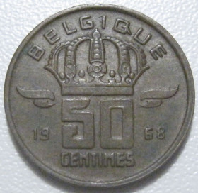 Бельгія Бельгия ^/--/^ Бельгія 50 сантимів 1968 року Belgique 42444 ^_^^^ Бельгия 50 сантимов 1968 года Belgique 42444 - фото фото фото