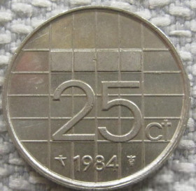 Нідерланди Нидерланды ^/--/^ Нидерланды 25 центов 1984 года 12680 ^_^^^ Нідерланди 25 центів 1984 року 12680 - фото фото фото