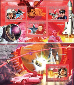 Освоєння космосу Освоение космоса ^/--/^ Гвинея Guinea 2009  Mi. 6706-08 Bl.1713  Yuri Gagarin, Shuttle, Probe Korolev  MNH ^_^^^ Guinea 2009 Mi. 6706-08 Bl.1713 Yuri Gagarin, Shuttle, Probe Korolev MNH - фото фото фото