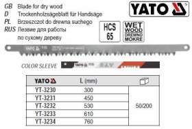Фрези Фрезы ^/--/^ Полотно для лучковой ножовки YATO HCS 65 l /--/ 300 мм YT-3230 ^_^^^ Польща HCS 65 l /--/ 300 мм YT-3230 - фото фото фото