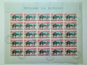 Бурунді Бурунди ^/--/^ БУРУНДИ. 1964 ANIMALS. Mi 98 5 Fr Обыкновенный бегемот, или гиппопотам; ЛИСТ 25 м. ГАШ. ^_^^^ Бурунді. 1964 ANIMALS. Mi 98 5 Fr Звичайний бегемот, або гіпопотам; ЛИСТ 25 м. ГАШ. - фото фото фото