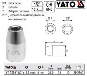 Інші інструменти Другие инструменты ^/--/^ Переходник для бит YATO 1/2 М /--/ 8 мм YT-12951 ^_^^^ Польща 1/2&amp;quot; М /--/ 8 мм YT-12951 - фото фото фото