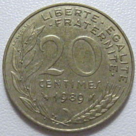 Франція Франция ^/--/^ Франція 20 сантимів 1989 року 43644 ^_^^^ Франция 20 сантимов 1989 года 43644 - фото фото фото