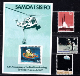 Освоєння космосу Освоение космоса ^/--/^ Космос . Самоа и Сисифо 1979 г MNH - блок + марки - человек на Луне ^_^^^ Самоа і Сісіфо 1979 MNH - блок + марки - людина на Місяці - фото фото фото