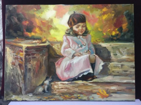 Інше Другое ^/--/^ Картина И. Серый Грей Котенок дети холст масло ^_^^^ Картина І.Сірий Грей Котенок діти полотно олія - фото фото фото