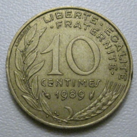 Франція Франция ^/--/^ Франція 10 сантимів 1989 року 42024 ^_^^^ Франция 10 сантимов 1989 года 42024 - фото фото фото